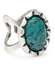 TomTom Jewelry "Punk Fleur" Oxidized Silver-Plated Turquoise Studder Ring, Adjustable