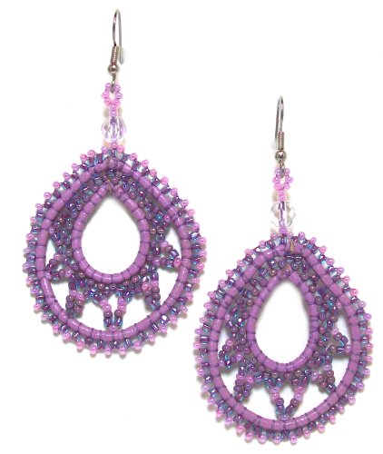 Just Give Me Jewels Handcrafted Lavender/Purple Beaded Teardrop Dangle Earrings