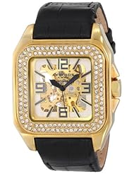 Akribos XXIV Womens AK520YG Square Crystal Skeleton Automatic Watch