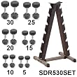 Rubber Dumbbell Set- 5-30 lb w/ Vertical Rack