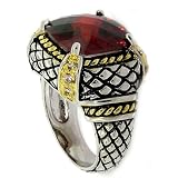 2-tone Designer-Inspired Ring w/Garnet & White CZs