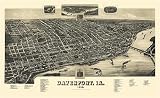 Historic Maps - Davenport Bird's Eye View Map 1888 Iowa - Scott County - Davenport, Ia. 1888. 36x54