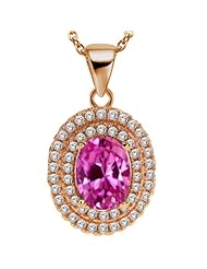 1.82 Ct Oval Pink Created Sapphire 925 Rose Gold Plated Silver Pendant 18"