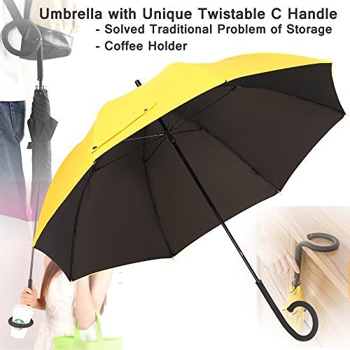 NEWBRELLAs Durable Travel Umbrella with Unique Twistable C Handle - Solved Traditional Problem of Storage (Yellow/Black)