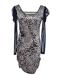 Leopard Print Scoop Neck Draped Sheer Cotton/Organza/Polyester  Dress
