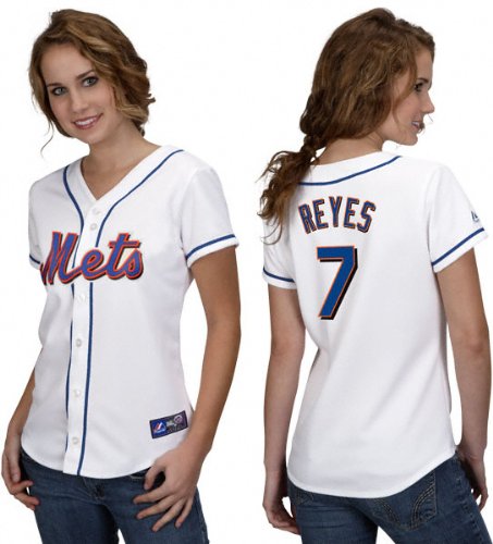MLB Women's New York Mets Jose Reyes White Home Short Sleeve 5 Button Synthetic Replica Baseball Jersey Spring 2012  (White, Medium)