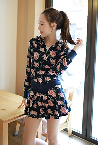 花柄 パーカー スカート ルームウェア スポーツウェア 家着 パジャマ お泊り スポーツスーツ レジャースーツ 旅行 室内着 コンビネゾン セットアップ カジュアル レディース 春物 夏物 可愛いスカーフ付き T-384