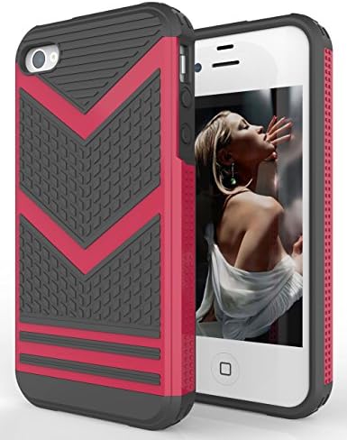 iPhone 4S Case, EMOUNIT Anti-slip Soft Armor iPhone4S Cover Skin Shock Absorption Flexible Protective Slim Shell Anti-scratch Defender Shield Black Carrying Case for Apple iPhone 4/4S (Black+Red)