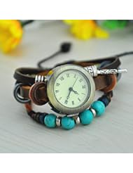 MagicPieces Handmade Leather Belt Friendship Bracelet Watch for Women -Turquoise Beads 1205