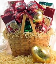 Deluxe Trim the Tree Gift Basket with Kona Holiday Blend Coffee, Almond Roca, Caramel Corn and Ornaments