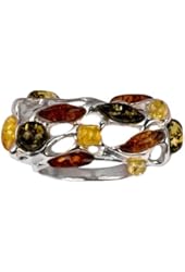 Sterling Silver Multicolor Amber Cobweb Stones Ring