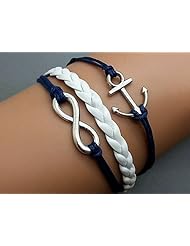 Silver Anchor& Infinity Bracelet ,Navy Ropes White Braided Bracelet Personalized Charm Jewelry Friendship Gift 2415r