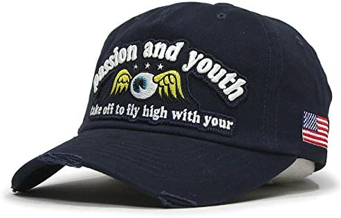 Von Dutch US Flag Distressed Brim Cotton Adjustable Baseball Cap (Navy)