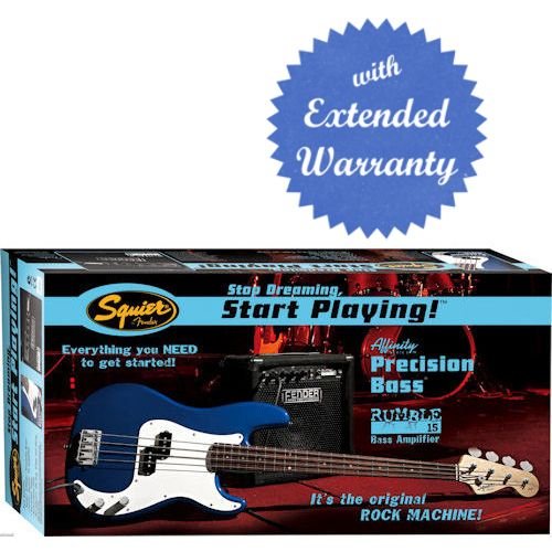 Squier by Fender "Stop Dreaming, Start Playing" Set: Affinity P Bass with Rumble 15 Amp with Gear Guardian Extended Warranty - Metallic Blue