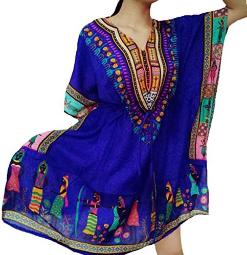 Jinda Brand Women's Kaftan African Dress Shirt Boho Free Size Navy