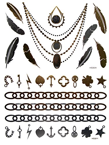 AmericanProTattoo® Metallic Jewelry Temporary Flash Tattoo Feathers- 2 Sheets