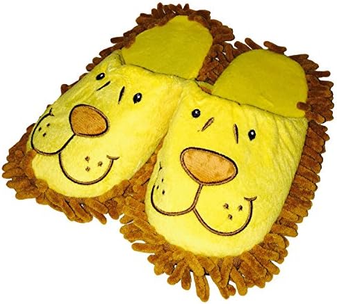 Fuzzy Animal Plush Slip On Slippers for Adults and Teens (Small (Men's 5-7), Lion)