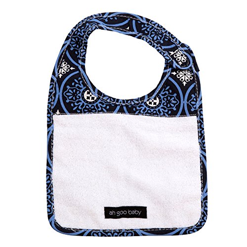 Ah Goo Baby Bib, 100% Cotton Terry Cloth, Wrap Around Collar, Blueberry Pattern