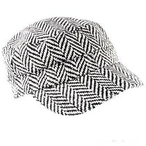 New Wool Tweed Herringbone Military Castro Railroad Cadet Hat Cap Black