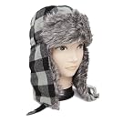 Mens Checked Design Thermal Trapper Hat with Faux Fur Trim (Wool)