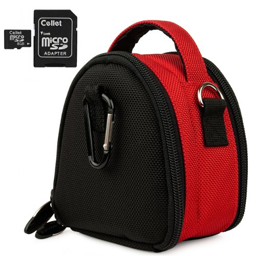 Red Limited Edition Camera Bag Carrying Case with battery charger, battery charger, memory cards, and accessories Pocket for Panasonic Lumix DMC-FH2 DMC-FH5 DMC-FH7 FH8 DMC-FH25 DMC-FH27 DMC-FP5 DMC-FP7 DMC-FX75 DMC-FX78 DMC-FX90 DMC-FX700 DMC-LS5 DMC-S1 DMC-S3 DMC-TS3 DMC-TS10 DMC-ZS8 DMC-ZS10 SZ7 SZ1 FH6 FH8 DMC-S2 DMC-S5 Point and Shoot Digital Camera + Expand your memory with our 8GB Micro SD Card