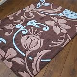Damask Brown Duck Egg Blue Large Luxury Thick Designer Modern Rugs 4 SIZES AVAILABLE, 160x220cm (5ft6''x7ft4'')