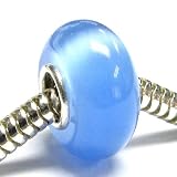Free S/H Sterling Silver ROUND Light Sapphire Blue CAT Opal EYE Bead for Pandora European Charm Bracelets