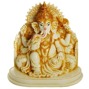 Cream Resin Ganesh Statue on Throne