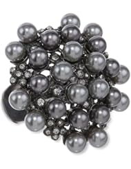 Simulated Grey Pearl and Crystal Cluster Adjustable Ring