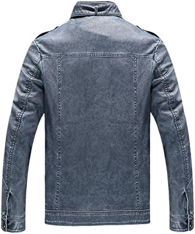 PY 2015 Men's Casual Leather Jackets(Gray Blue,Medium)