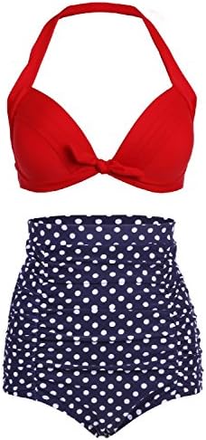 Wenseny High Waist Bikini Sets Top+bottom Red Blue-L