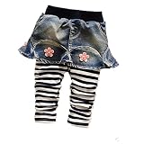 SiSaroキッズパンツ レギンスパンツ ウエストゴム デニムキュロット ガールズ 春秋 可愛い 横ストライプ ボトムス ズボン 通園 通学 カジュアル パンツ 女の子 おしゃれ (80cm)