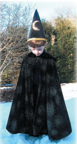 Black Velvet Glittering Wizards Cape with Hood, Child Size, Made in USA