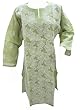 Kurti Tunic Soft Green Paisley Embroidered All Over Cotton Kurta Dress M