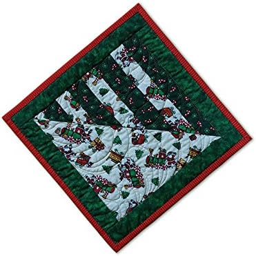 Quilted Santa and Candy Canes Patchwork Mug Rug Placemat Scrappy Pieced Cotton Snack Mat
