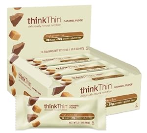 thinkThin Protein Bars, Caramel Fudge, Gluten Free, 2.1-Ounce Bars (Pack of 10)