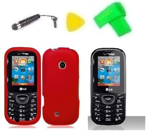 Phone Case Cover Cell Phone Accessory + Yellow Pry Tool + Screen Protector + Stylus Pen + EXTREME Band for LG Cosmos 3 VN251S VN251 (Red)