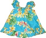 Puff Sleeve Cabana Set - Maui Plumeria Hawaiian Aloha Elastic Neck Dress & Matching Panty 2PC Set in Blue - 18 Months Puff Sleeve Cabana Set - Maui Plumeria Hawaiian Aloha Elastic Neck Dress & Matching Panty 2PC Set in Blue - 18 Months