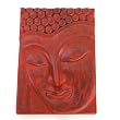 Large Handmade Crimson Carved Wood Buddha Panel