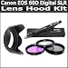 Lens Hood Kit For Canon EOS 60D Digital SLR Camera Includes 67mm Hard Lens Hood + 3 pc High Res. Filter Kit + LCD Lens Cleaner
