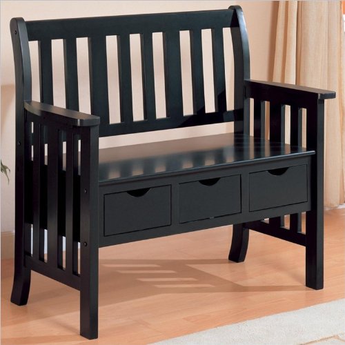 Coaster Cottage Style Wooden Chair Bench with Storage Drawer Black Good