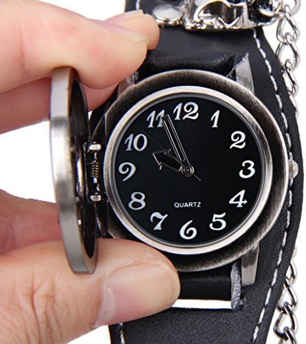 Stardice Men's Punk Rock Collection Black Heavy Duty Skull Leather Band Watch