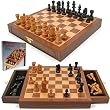 Inlaid Walnut style Wood Cabinet w/ Staunton Wood Chessmen (fls)