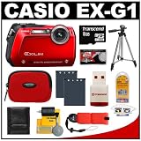 Casio Exilim EX-G1 Endurance Shockproof / Waterproof Digital Camera (Red) + 8GB Card + Battery + Floating Strap + Tripod + Case + Accessory Kit