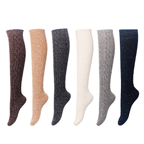 Women's 6 Pack Wool Fashion Warm Thick Thermal Cushion Crew Quarter Winter Socks