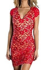 Sexy V-neck Lace Backless Polyester Cocktail Sleeveless Bodycon Dress/Wedding Party Dress 