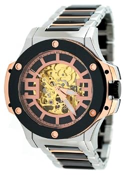 Oniss #ON611-M Men's Bold Collection Black Ceramic Combo Automatic Skeleton Watch