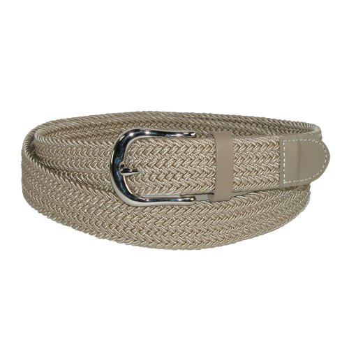 CTM Men's Elastic Braided Stretch Belt with Silver Buckle and Matching Tabs