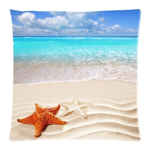 Starfish Sea Star, Tropical Paradise Beach Throw Cushion Case Pillowcase Pillow Cover with Zipper One side - Size 18x18 inch