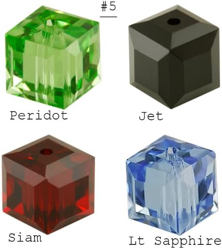 Wholesale Lot 20 Cubes 6mm Swarovski 5601 Crystal Beads 4 Colors: Peridot, Jet, Siam, Light Sapphire (#5).